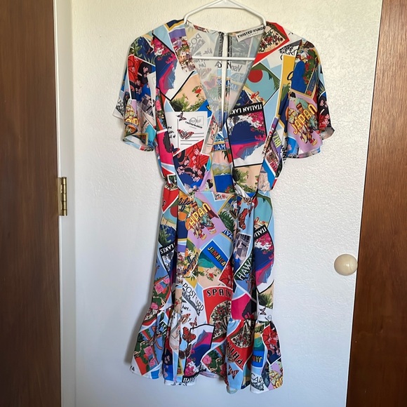 ASOS Twisted Wunder London Colorful Postcard Print Dress - Picture 1 of 7